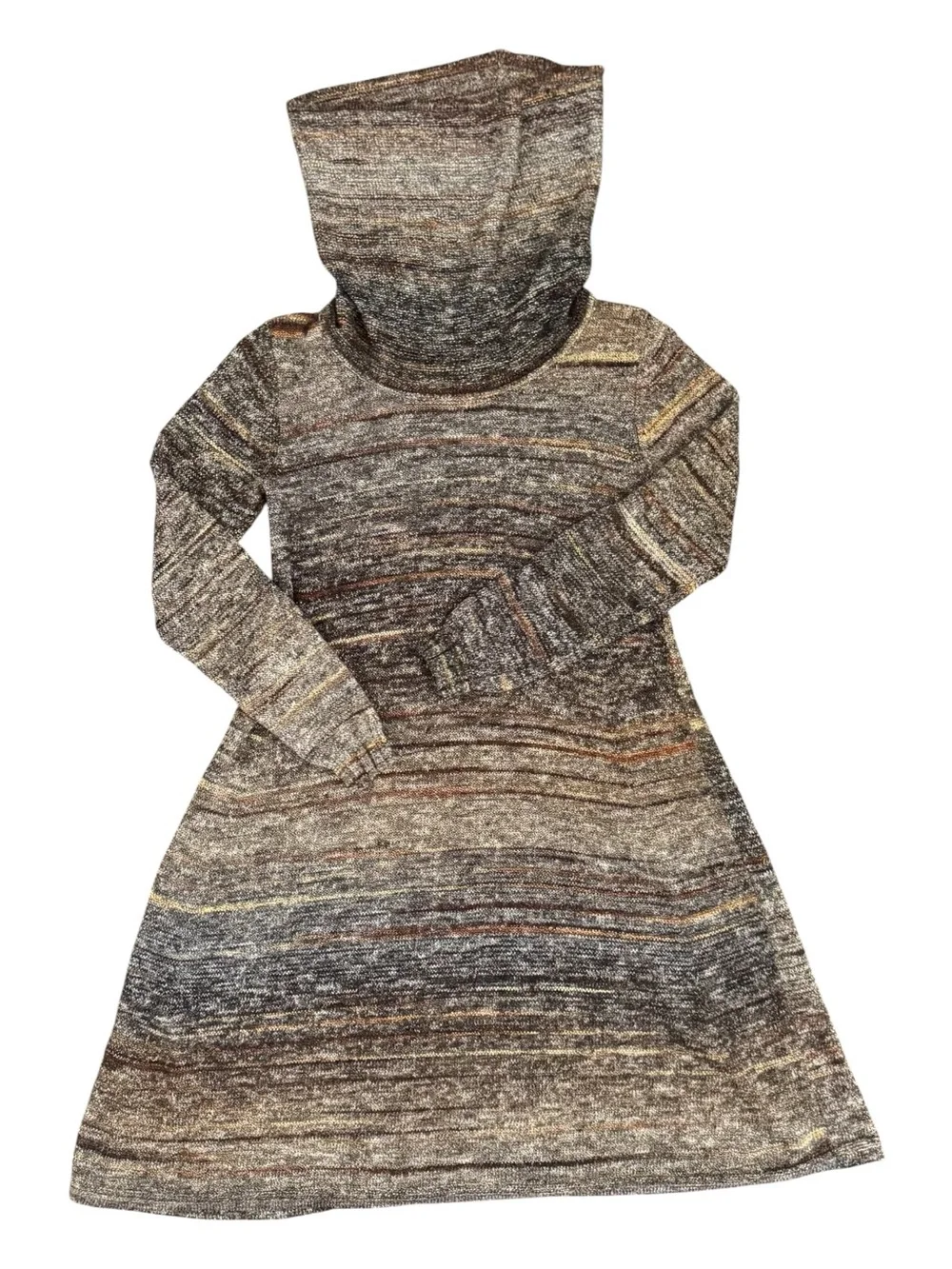 Max Studio Cowl Neck Brown Tan Space Dye Knit Long Sleeve Sweater Dress